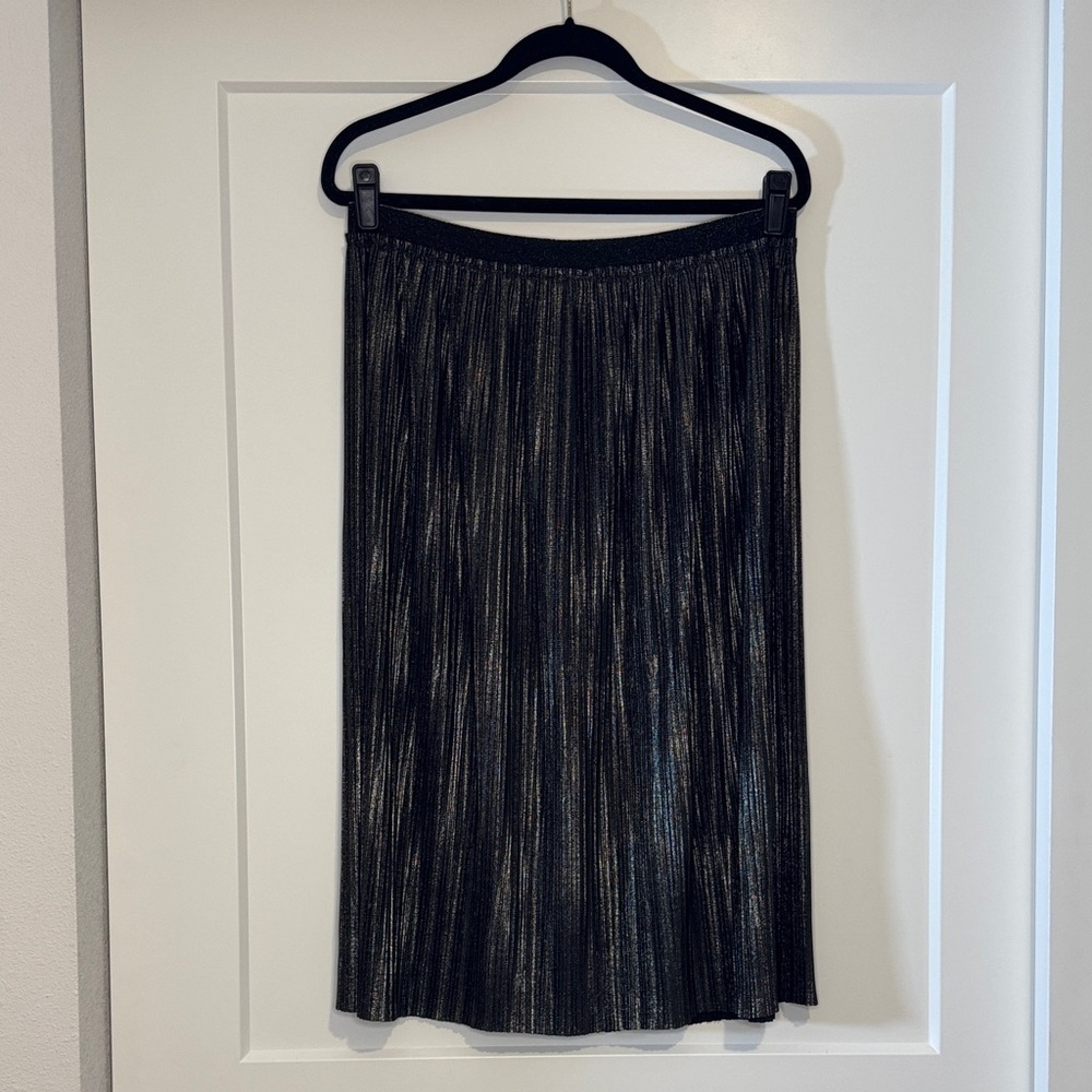 St. John Metallic Pleated Midi Skirt